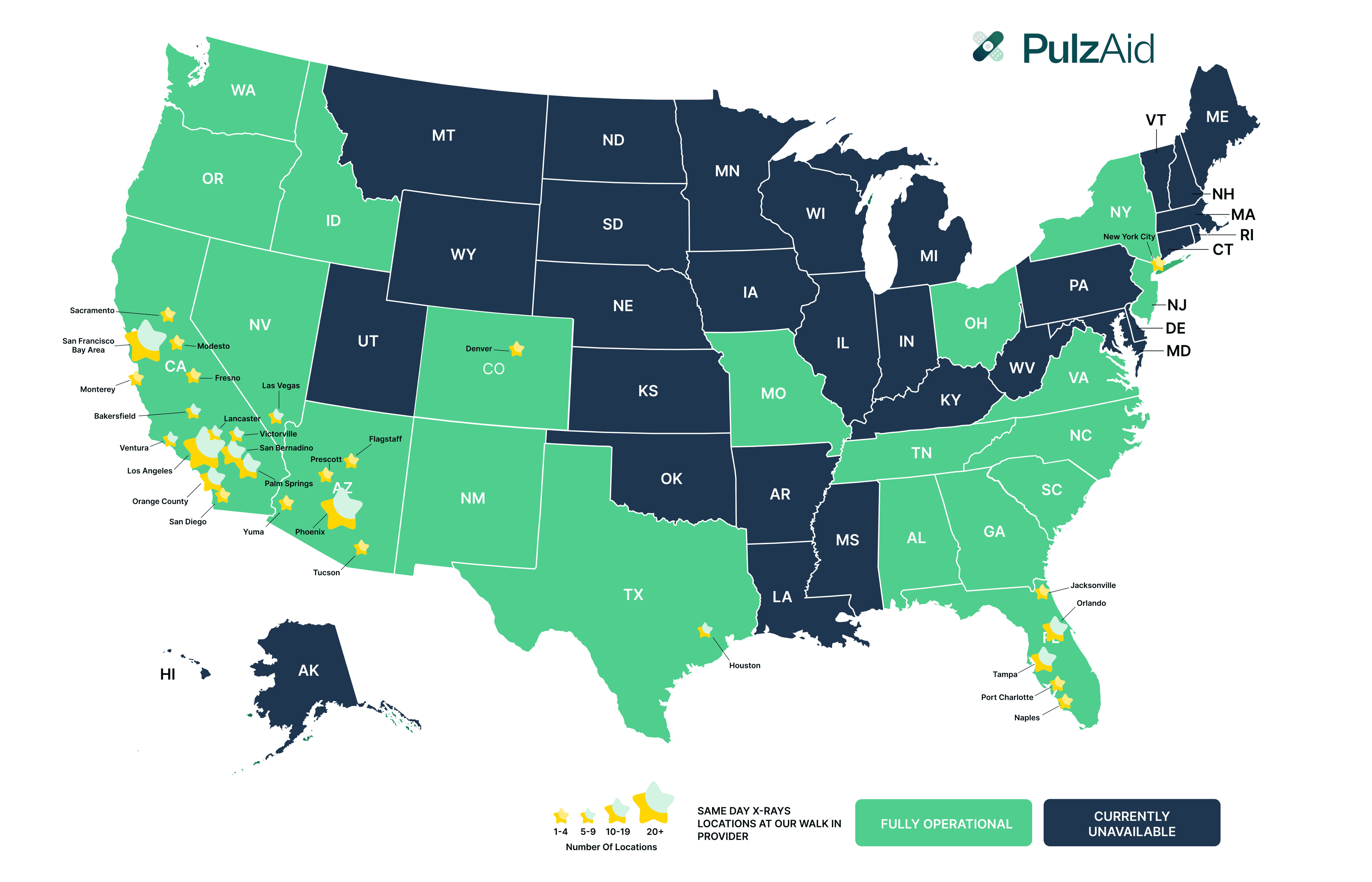 Location heatmap showing operational states